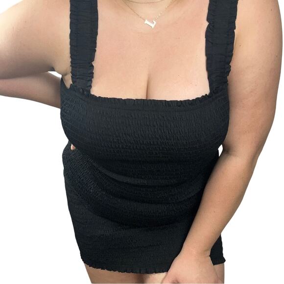 Forever21 Plus Gauze Bodycon Mini Little Black Going Out Dress NWOT 0X 14/16 - Picture 2 of 6